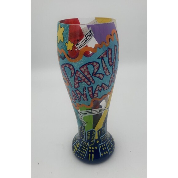 Vintage Pilsner Glass Decorated Phase”Party Animal”Music Notes & Cityscapes. - Picture 2 of 7